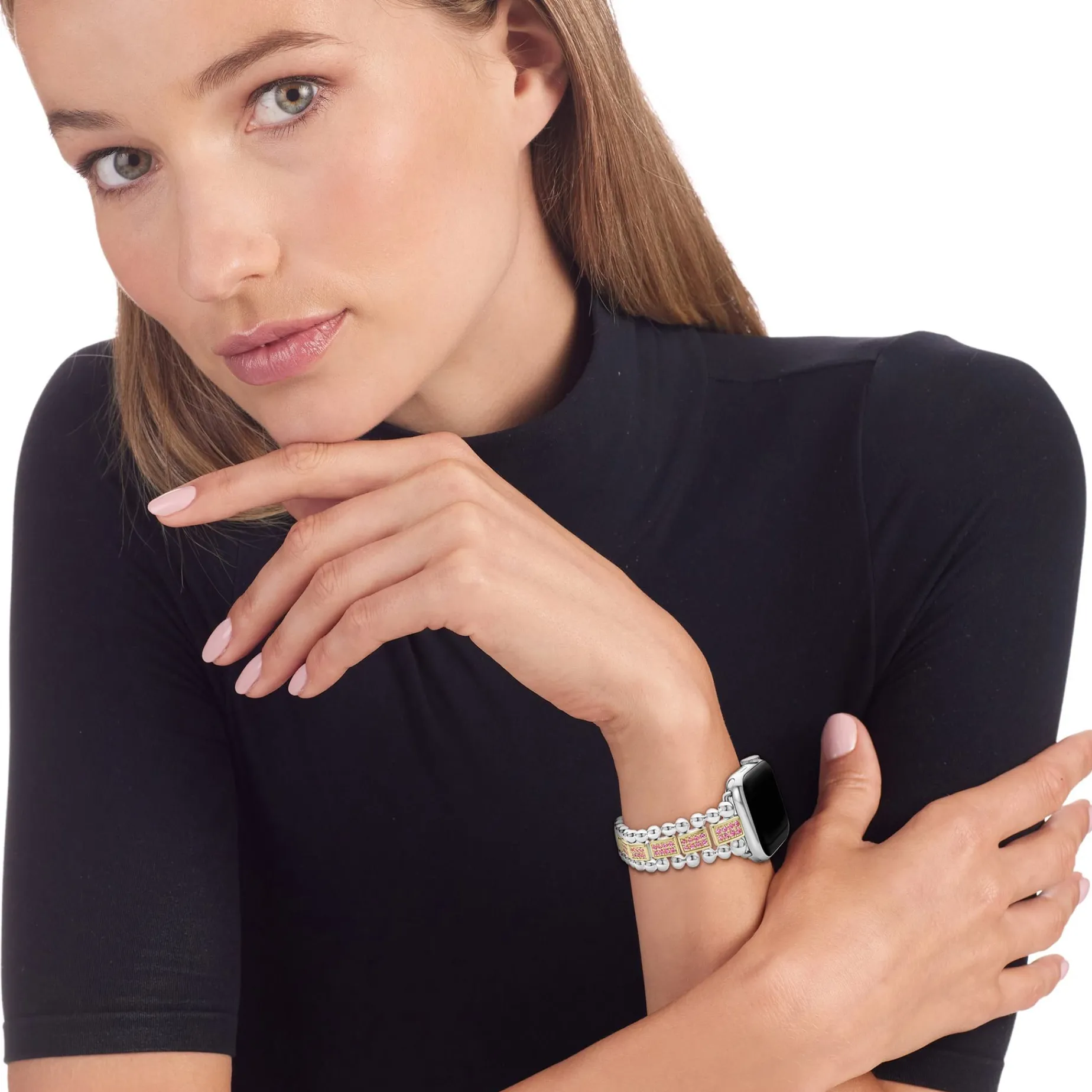 Two-Tone<LAGOS 18K Gold And Sterling Silver Pink Sapphire Watch Bracelet-38-45Mm