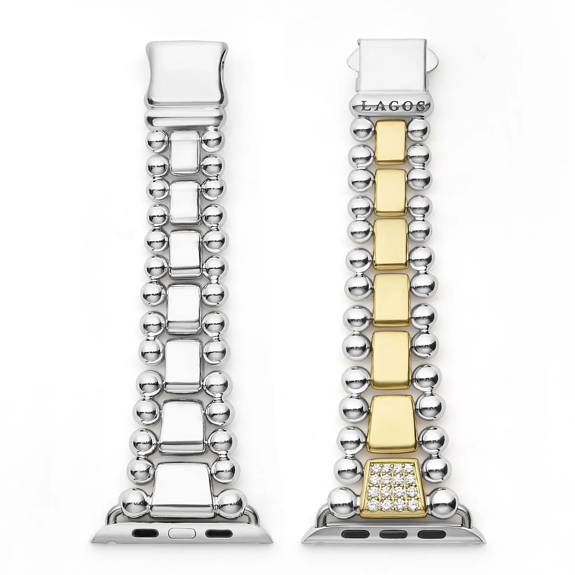 Two-Tone<LAGOS 18K Gold And Sterling Silver Single Diamond Watch Bracelet-42-49Mm