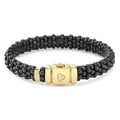 Gold<LAGOS 18K Gold Black Ceramic Beaded Bracelet