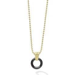 Gold<LAGOS 18K Gold Black Ceramic Circle Pendant Necklace