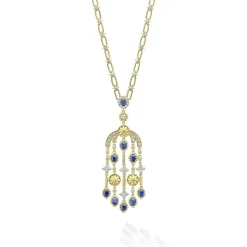 Gold<LAGOS 18K Gold Blue Sapphire And Diamond Chandelier Necklace