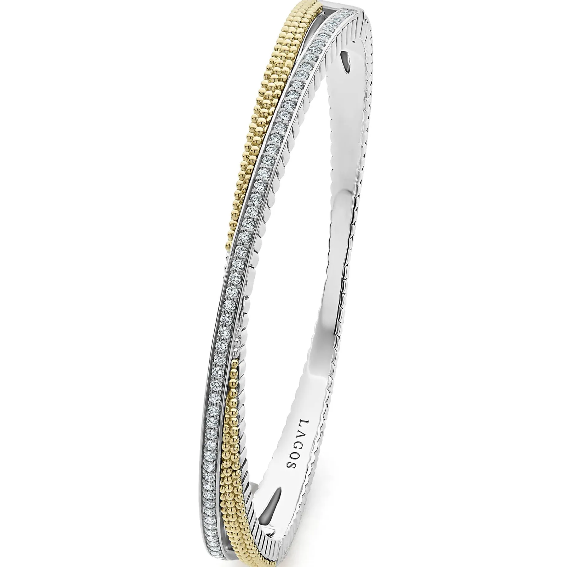 Two-Tone<LAGOS 18K Gold Caviar And Diamond Bangle