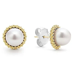 Two-Tone<LAGOS 18K Gold Caviar Pearl Stud Earrings