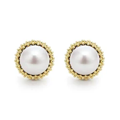 Two-Tone<LAGOS 18K Gold Caviar Pearl Stud Earrings