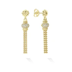 Gold<LAGOS 18K Gold Caviar Tassel Diamond Earrings