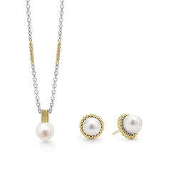 Silver<LAGOS 18K Gold Pearl Earring And Necklace Gift Set