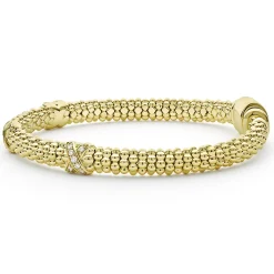 Diamonds<LAGOS 18K Gold Three Station X Diamond Caviar Bracelet | 6Mm