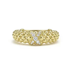 Gold<LAGOS 18K Gold X Caviar Diamond Ring