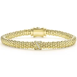 Gold<LAGOS 18K Gold X Diamond Caviar Bracelet | 6Mm