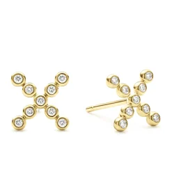 Gold<LAGOS 18K Gold X Diamond Stud Earrings