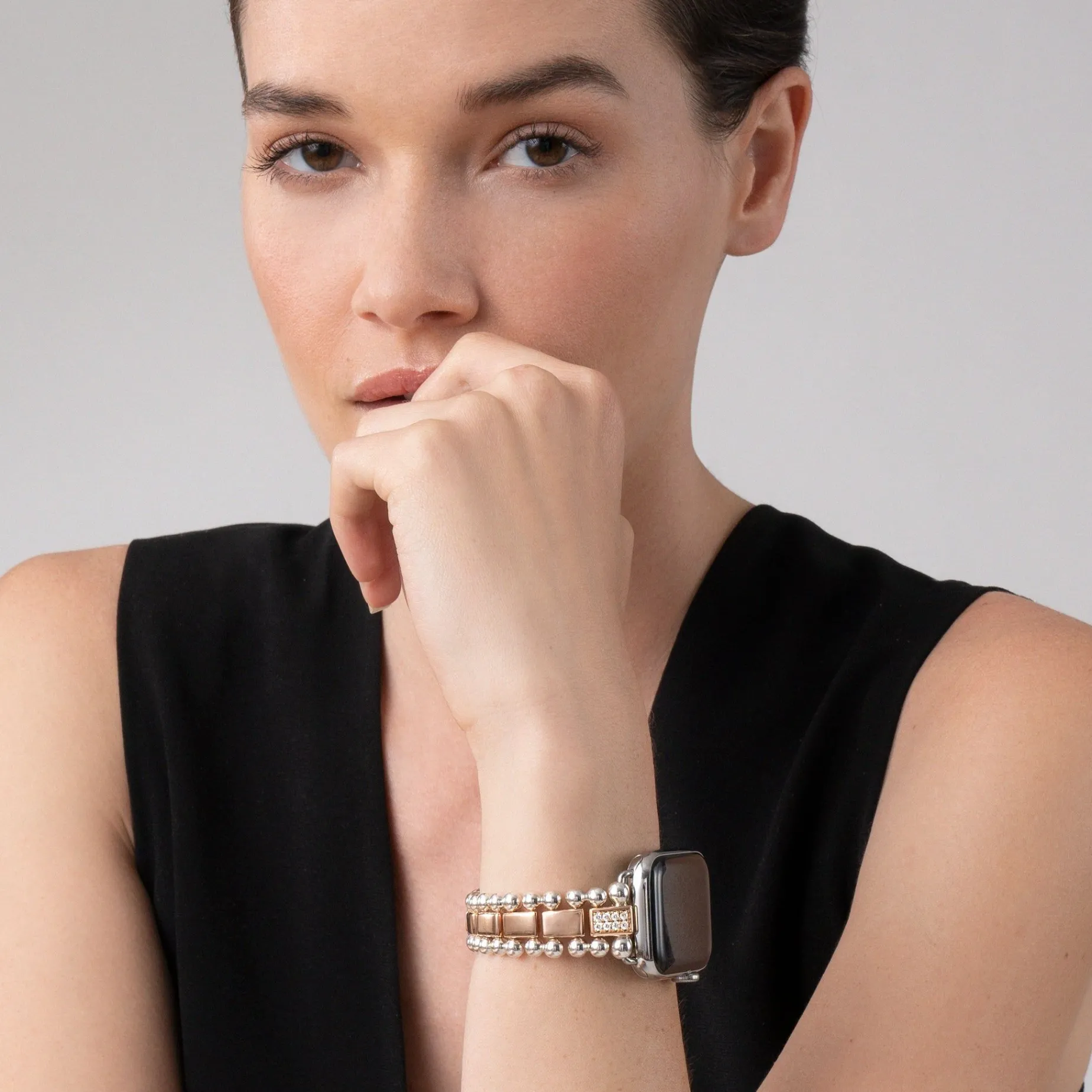 Diamonds<LAGOS 18K Rose Gold And Sterling Silver Single Diamond Watch Bracelet-38-45Mm