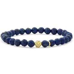 Gold<LAGOS Lapis Gold Station Bead Bracelet