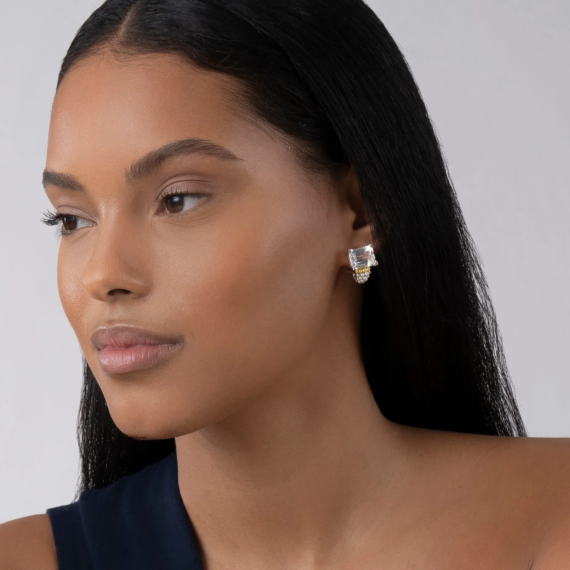 Gemstones<LAGOS Large White Topaz Huggie Earrings