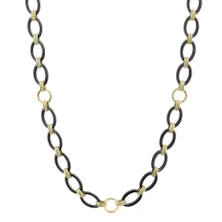 Gold<LAGOS Long 18K Gold And Black Ceramic Link Necklace
