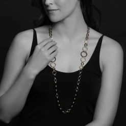 Gold<LAGOS Long 18K Gold And Black Ceramic Link Necklace