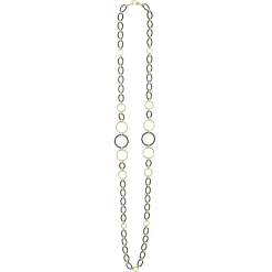 Gold<LAGOS Long 18K Gold And Black Ceramic Link Necklace