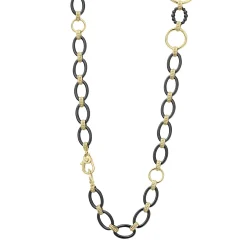 Gold<LAGOS Long 18K Gold And Black Ceramic Link Necklace