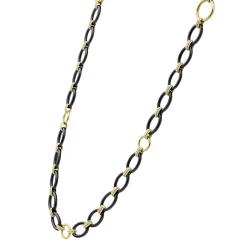 Gold<LAGOS Long 18K Gold And Black Ceramic Link Necklace