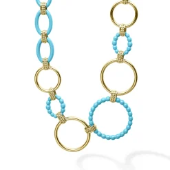 Gold<LAGOS Long 18K Gold And Blue Ceramic Link Necklace
