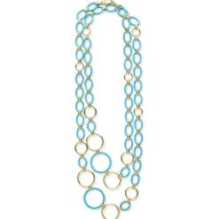 Gold<LAGOS Long 18K Gold And Blue Ceramic Link Necklace