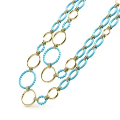 Gold<LAGOS Long 18K Gold And Blue Ceramic Link Necklace