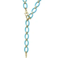 Gold<LAGOS Long 18K Gold And Blue Ceramic Link Necklace