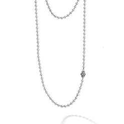 Caviar Necklaces<LAGOS Long Silver Caviar Beaded Necklace