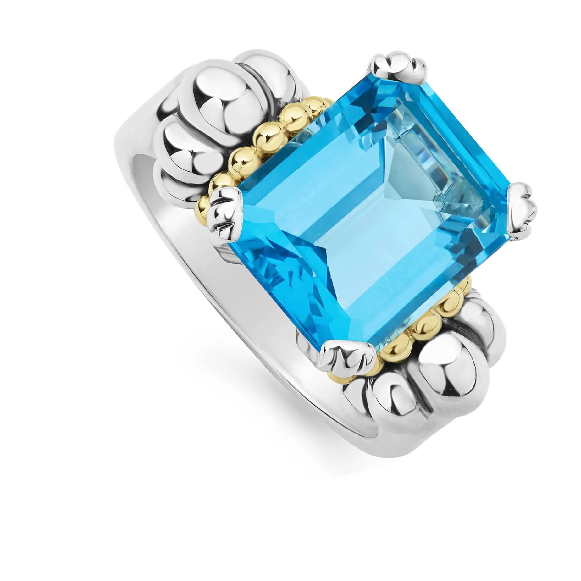 Caviar Rings<LAGOS Medium Emerald-Cut Swiss Blue Topaz Ring