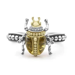 Gemstones<LAGOS Olive Quartz Beetle Diamond Ring