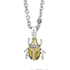 Gemstones<LAGOS Olive Quartz Diamond Beetle Pendant Necklace