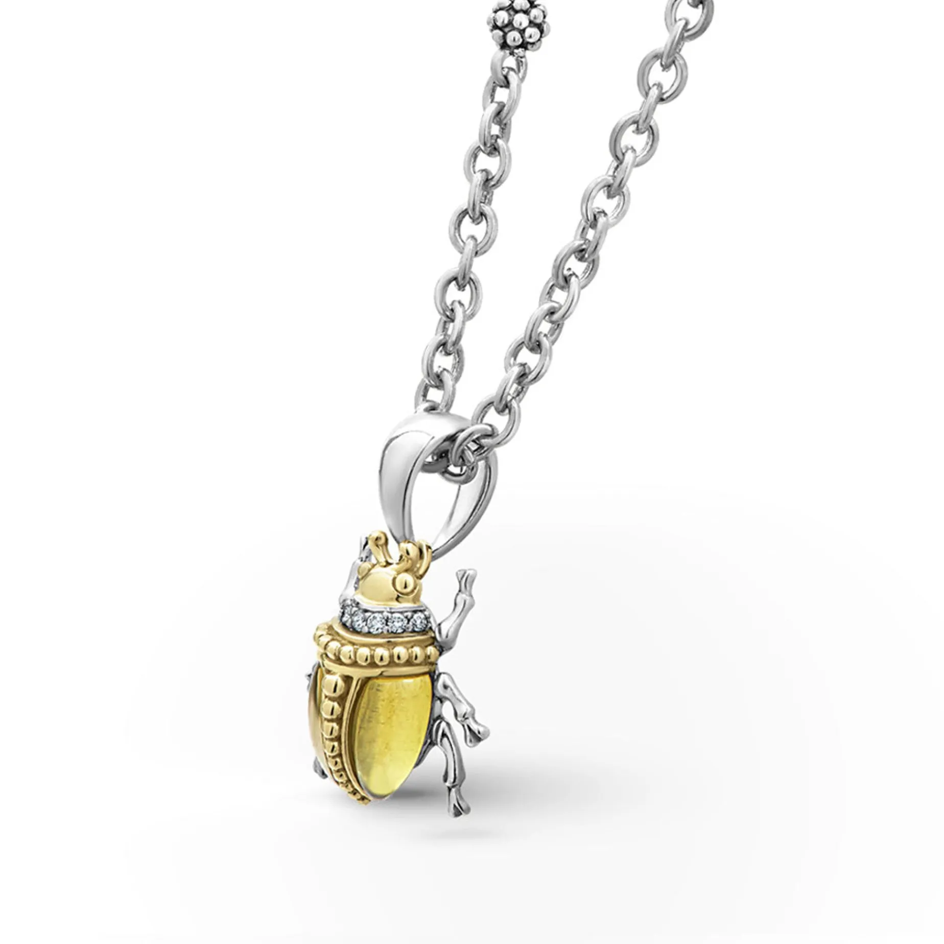 Gemstones<LAGOS Olive Quartz Diamond Beetle Pendant Necklace