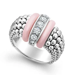 Caviar Rings<LAGOS Pink Ceramic Caviar Diamond Ring
