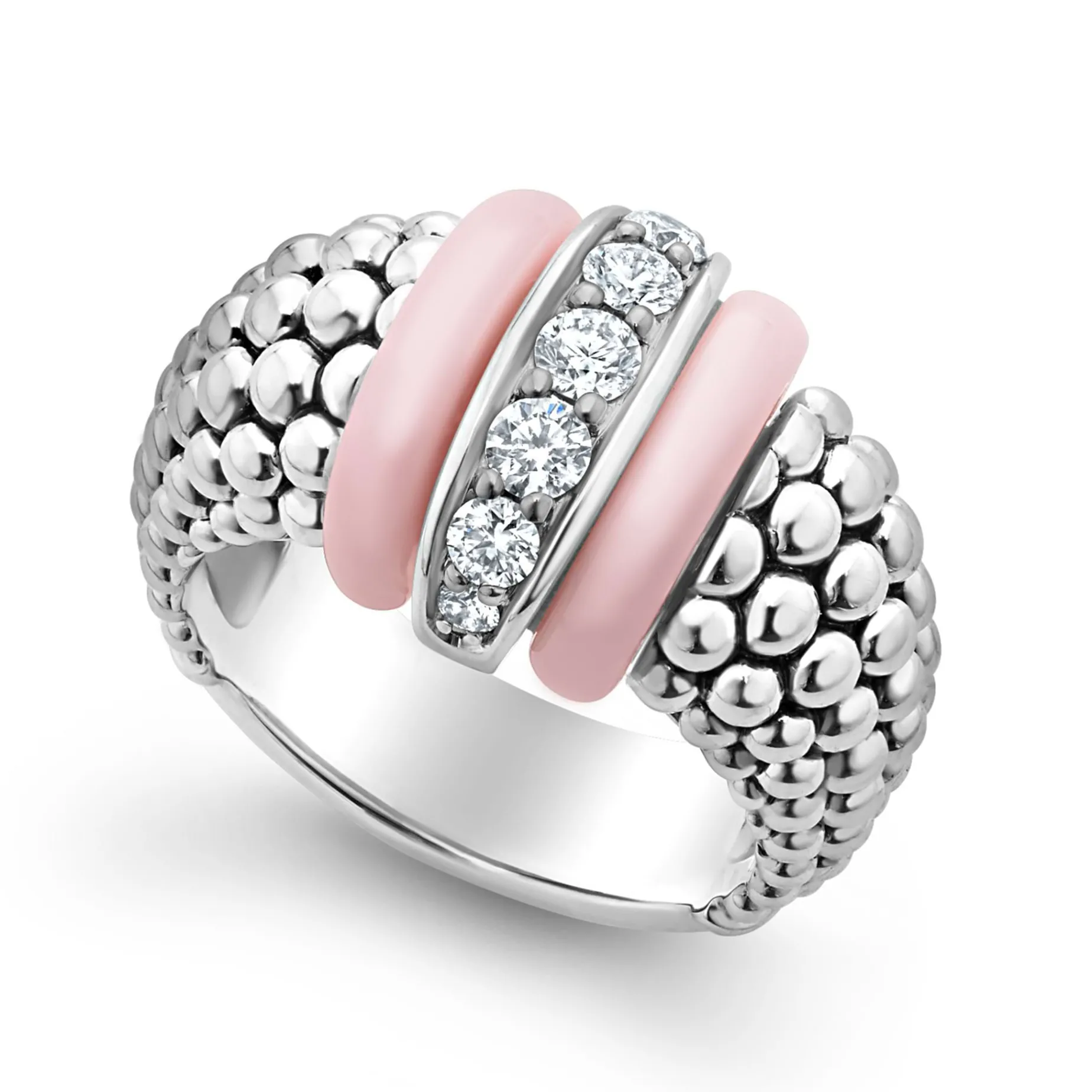 Caviar Rings<LAGOS Pink Ceramic Caviar Diamond Ring