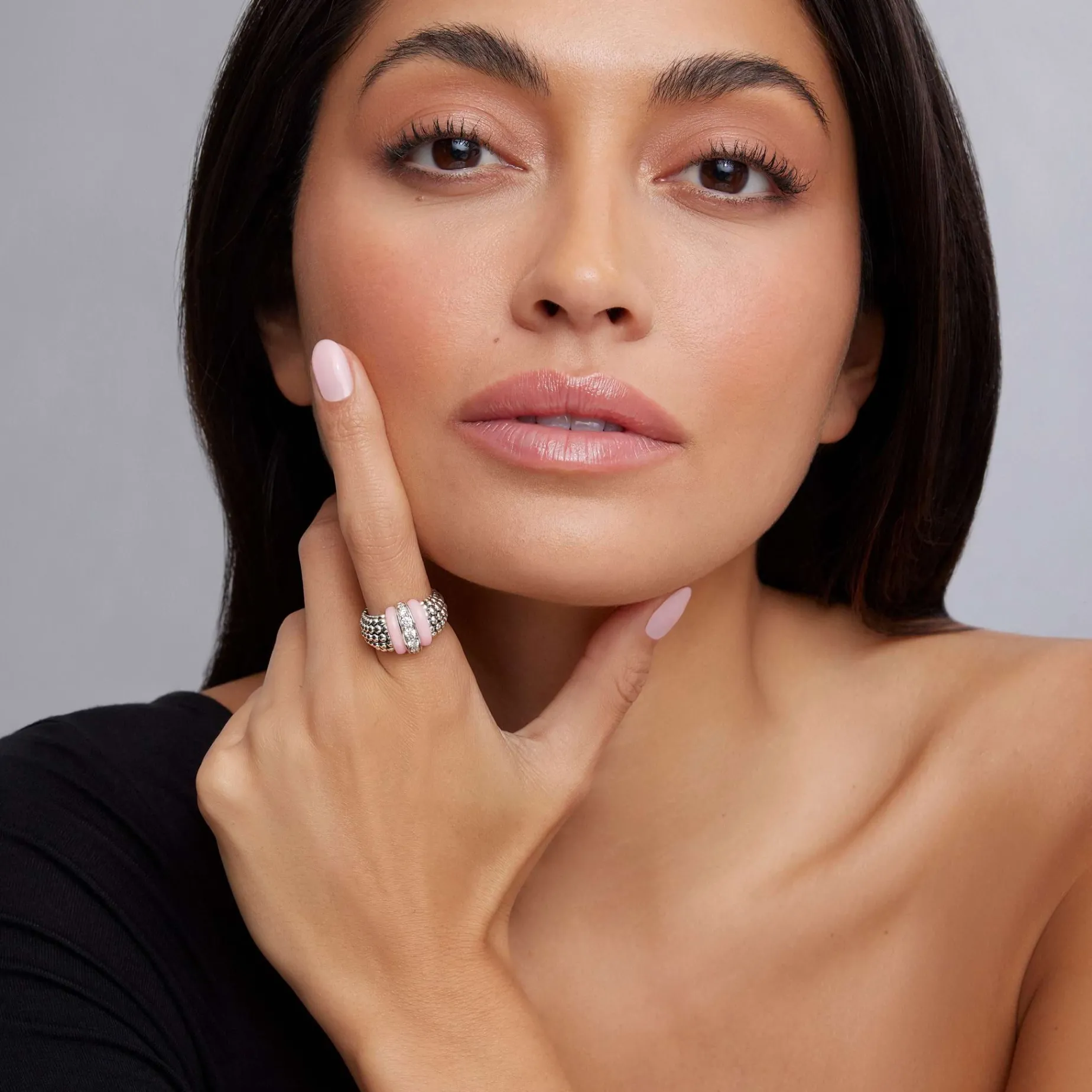 Caviar Rings<LAGOS Pink Ceramic Caviar Diamond Ring
