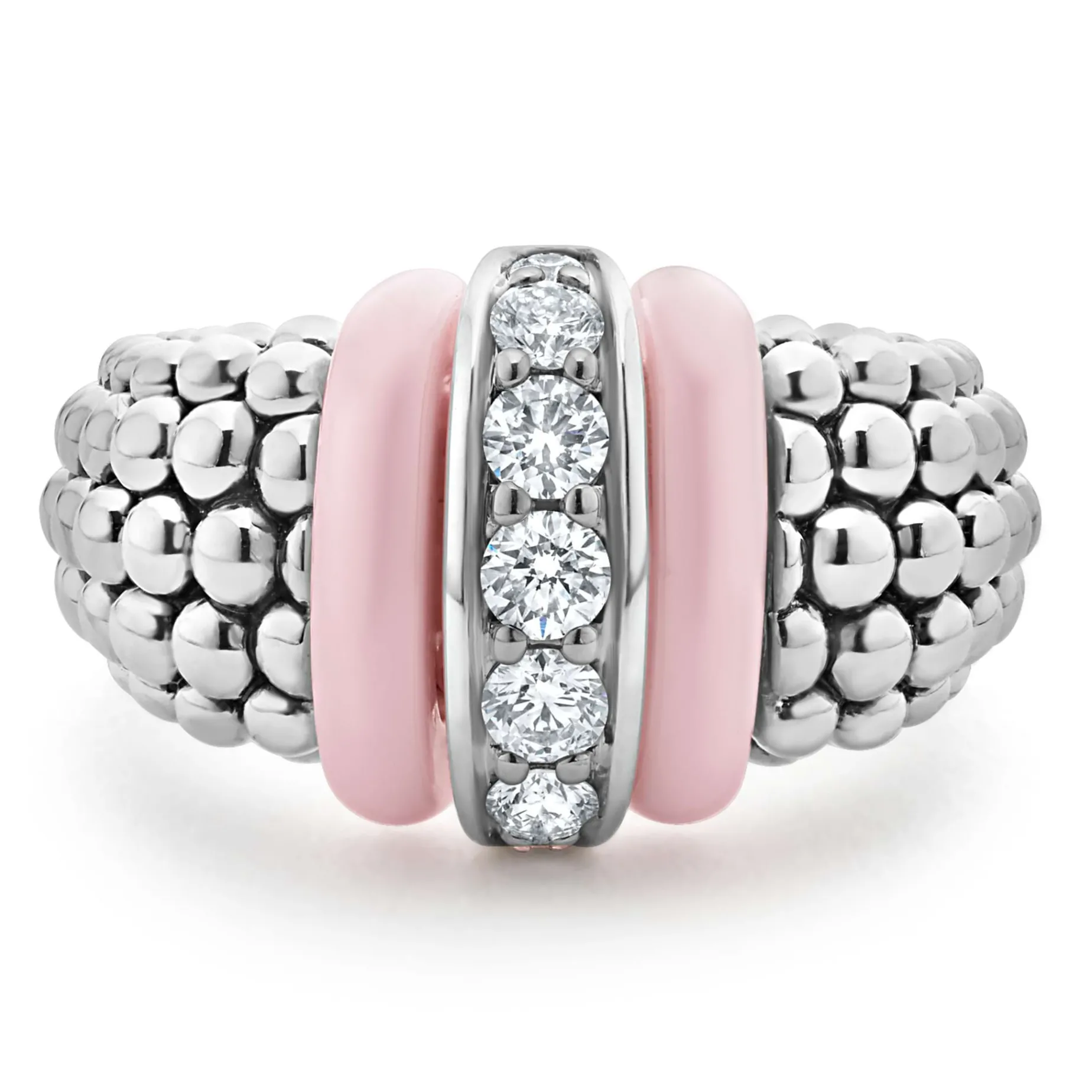 Caviar Rings<LAGOS Pink Ceramic Caviar Diamond Ring