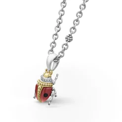 Gemstones<LAGOS Red Agate Beetle Diamond Pendant Necklace