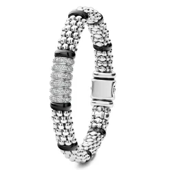Silver<LAGOS Six Station Diamond Caviar Bracelet | 9Mm