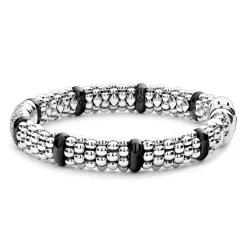 Silver<LAGOS Six Station Diamond Caviar Bracelet | 9Mm
