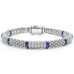 Silver<LAGOS Six Station Diamond Caviar Bracelet | 6Mm