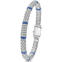 Silver<LAGOS Six Station Diamond Caviar Bracelet | 6Mm