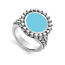 Silver<LAGOS Small Caviar Circle Ceramic Ring
