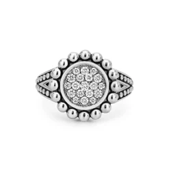 Silver<LAGOS Small Caviar Circle Diamond Ring