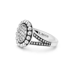 Silver<LAGOS Small Caviar Circle Diamond Ring