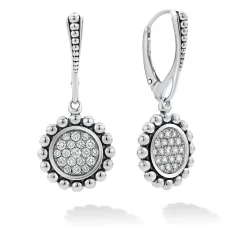 Silver<LAGOS Small Caviar Circle Diamond Drop Earrings
