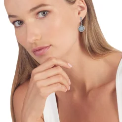 Silver<LAGOS Small Caviar Circle Diamond Drop Earrings