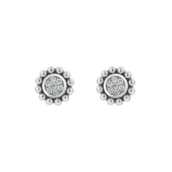 Silver<LAGOS Small Caviar Circle Diamond Earrings