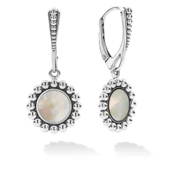 Silver<LAGOS Small Mother Of Pearl Circle Drop Earrings