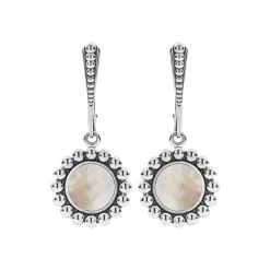 Silver<LAGOS Small Mother Of Pearl Circle Drop Earrings