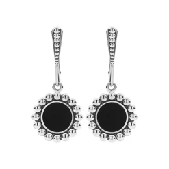 Silver<LAGOS Small Onyx Circle Drop Earrings