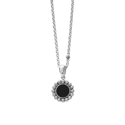 Silver<LAGOS Small Onyx Circle Pendant Necklace